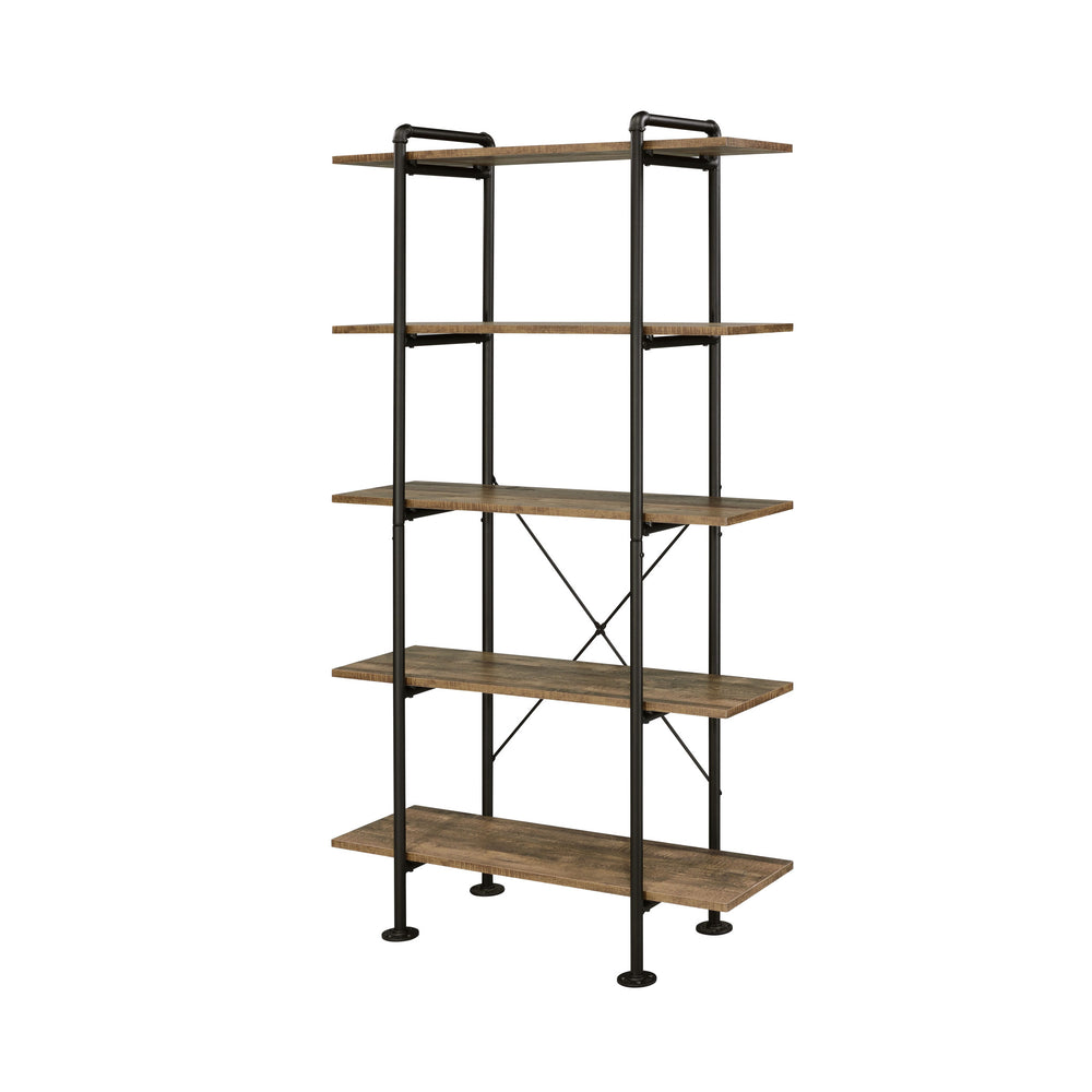 73" Brown and Black Metal Five Tier Etagere Bookcase - Homeroots - Flyclothing LLC