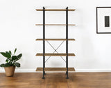 73" Brown And Black Metal Five Tier Etagere Bookcase