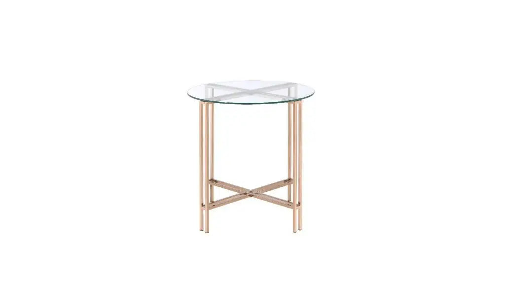 24" Champagne And Clear Glass And Metal Round End Table - Homeroots - Flyclothing LLC