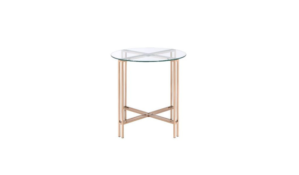 24" Champagne And Clear Glass And Metal Round End Table
