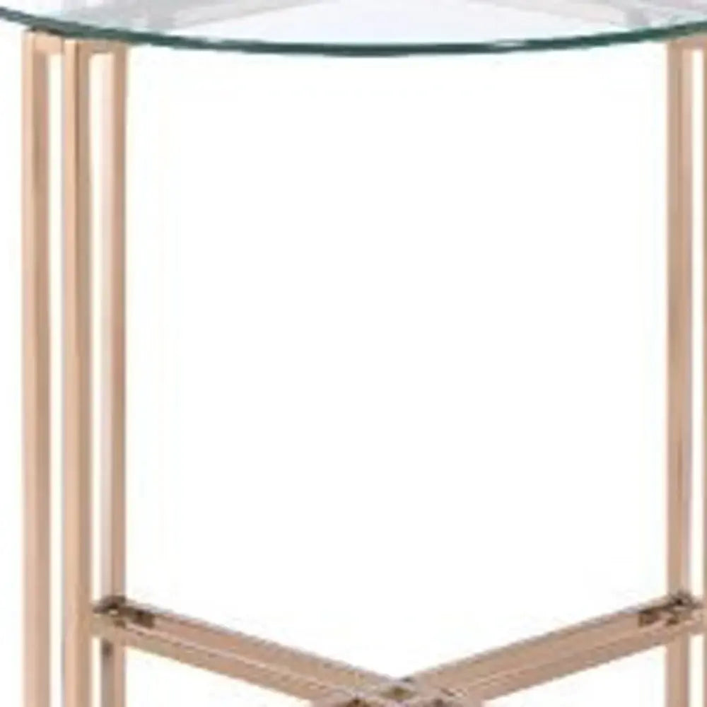 24" Champagne And Clear Glass And Metal Round End Table - Homeroots - Flyclothing LLC
