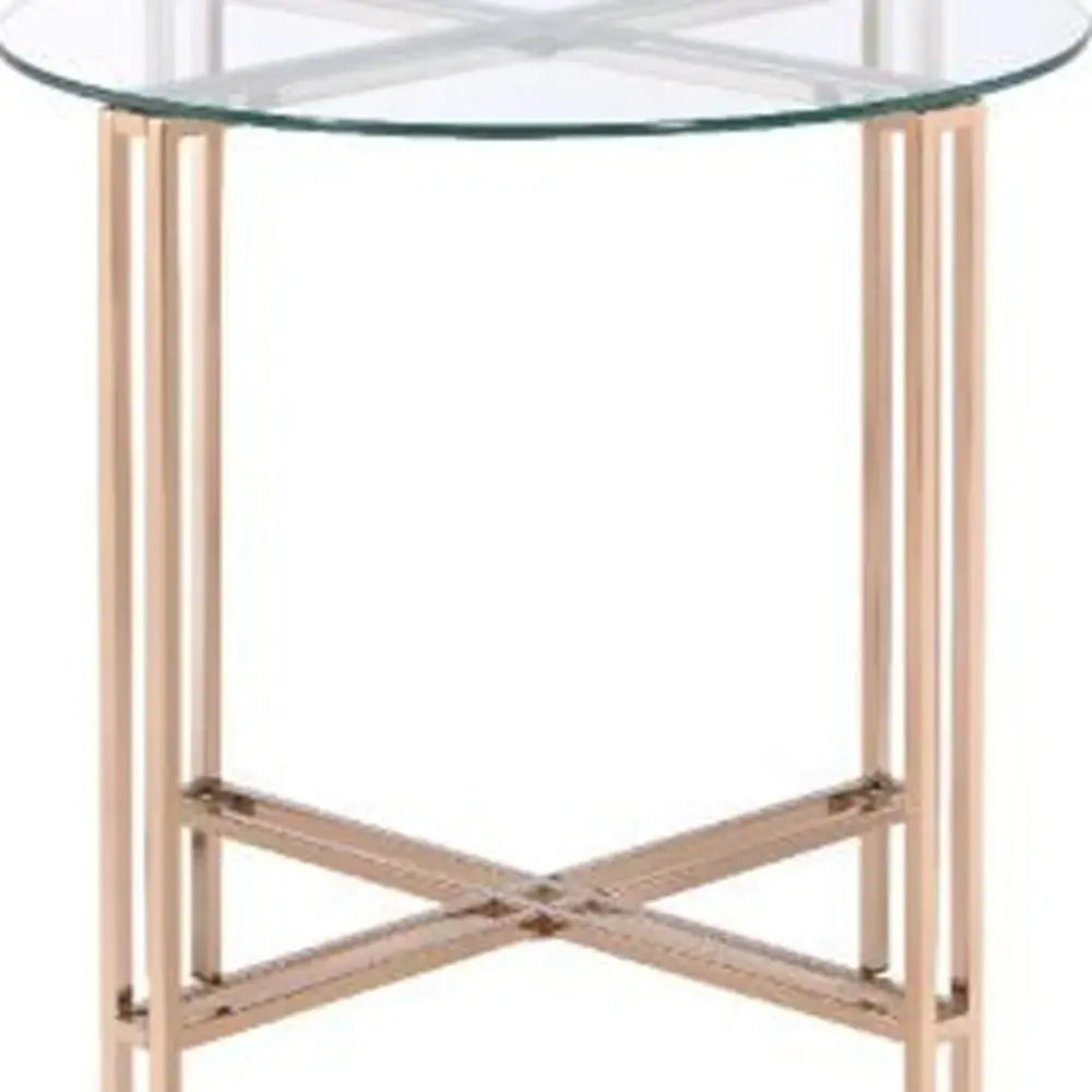 24" Champagne And Clear Glass And Metal Round End Table - Homeroots - Flyclothing LLC