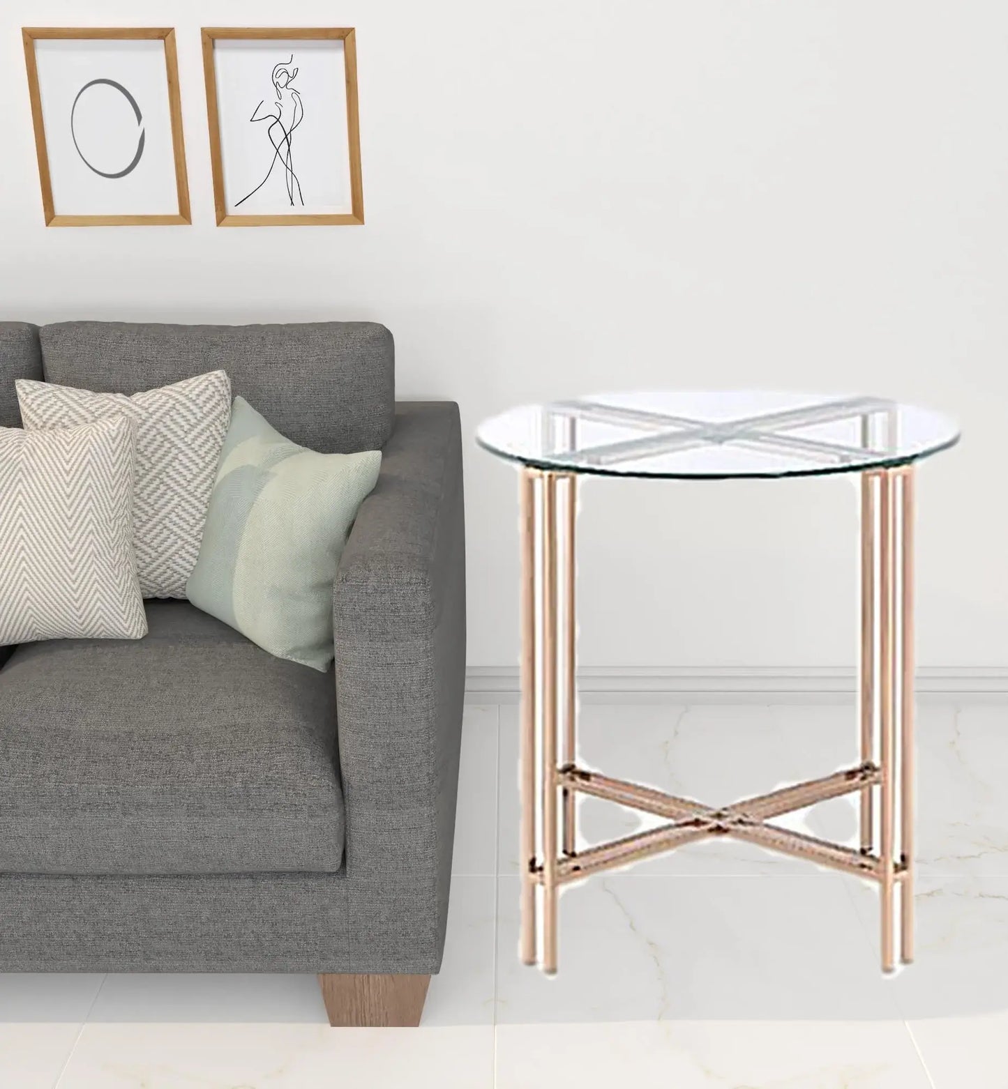 24" Champagne And Clear Glass And Metal Round End Table - Homeroots - Flyclothing LLC