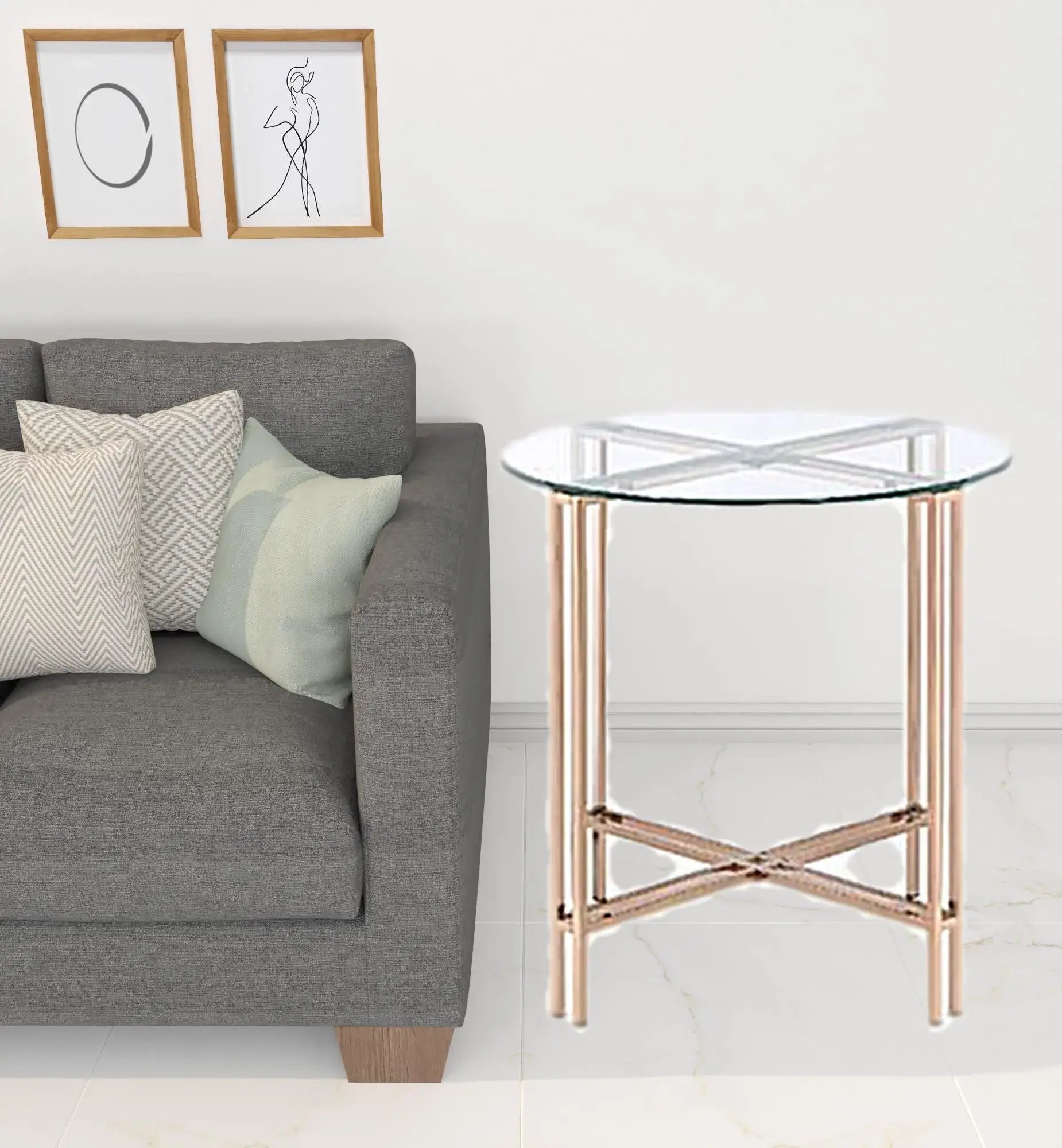 24" Champagne And Clear Glass And Metal Round End Table - Homeroots - Flyclothing LLC