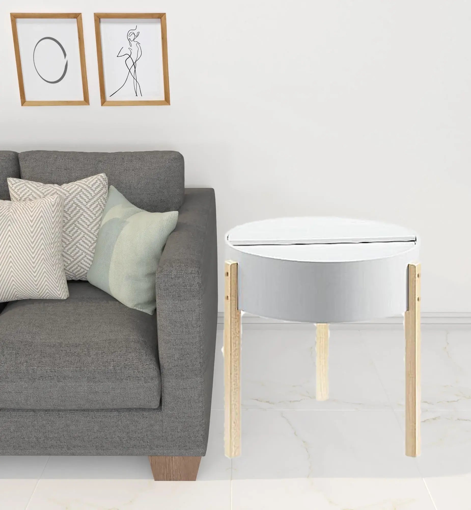 21" Natural Brown And White Manufactured Wood And Solid Wood Round End Table - Homeroots - Flyclothing LLC