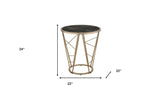24" Champagne And Black Faux Marble Glass And Metal Round End Table - Homeroots - Flyclothing LLC