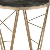 24" Champagne And Black Faux Marble Glass And Metal Round End Table - Homeroots - Flyclothing LLC