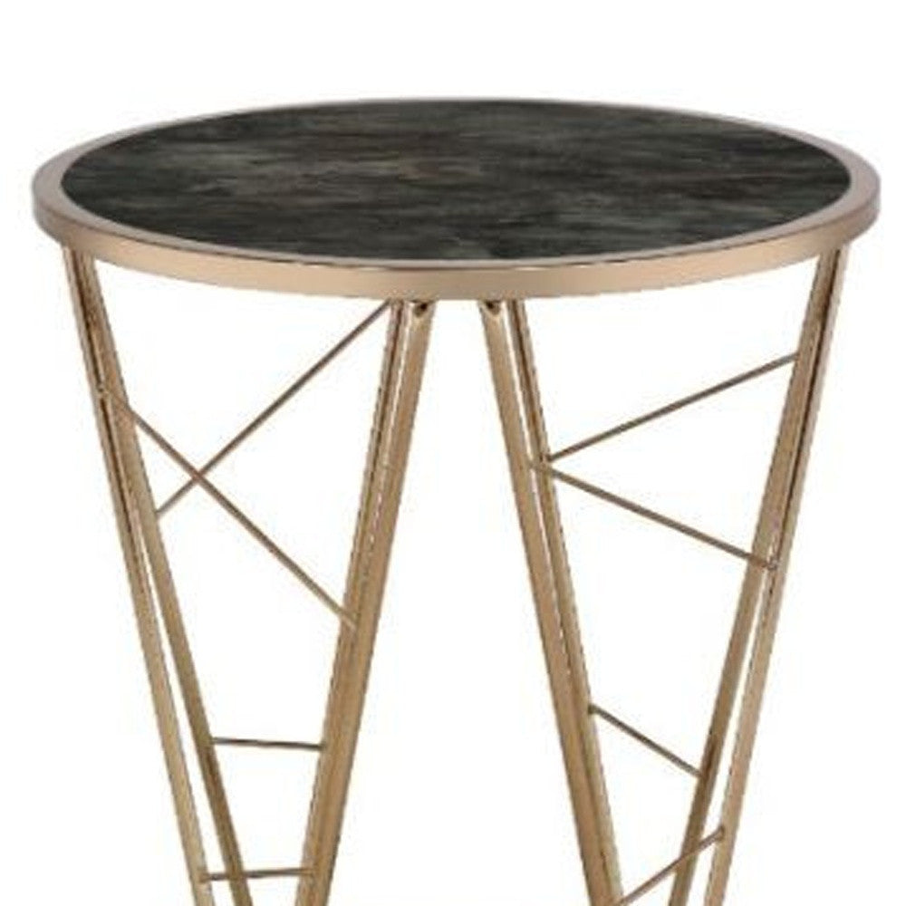 24" Champagne And Black Faux Marble Glass And Metal Round End Table - Homeroots - Flyclothing LLC