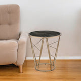 24" Champagne And Black Faux Marble Glass And Metal Round End Table - Homeroots - Flyclothing LLC