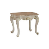 24" Pearl White Brushed With Gold Accents And Light Brown Marble End Table - Homeroots