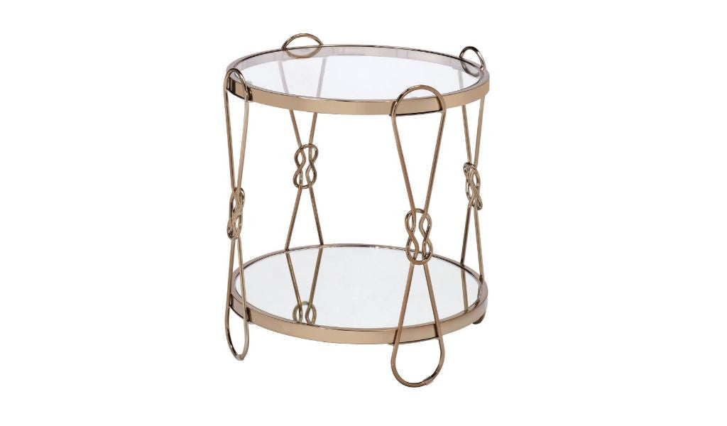 23" Gold Mirrored And Metal Round End Table With Shelf - Homeroots - Flyclothing LLC