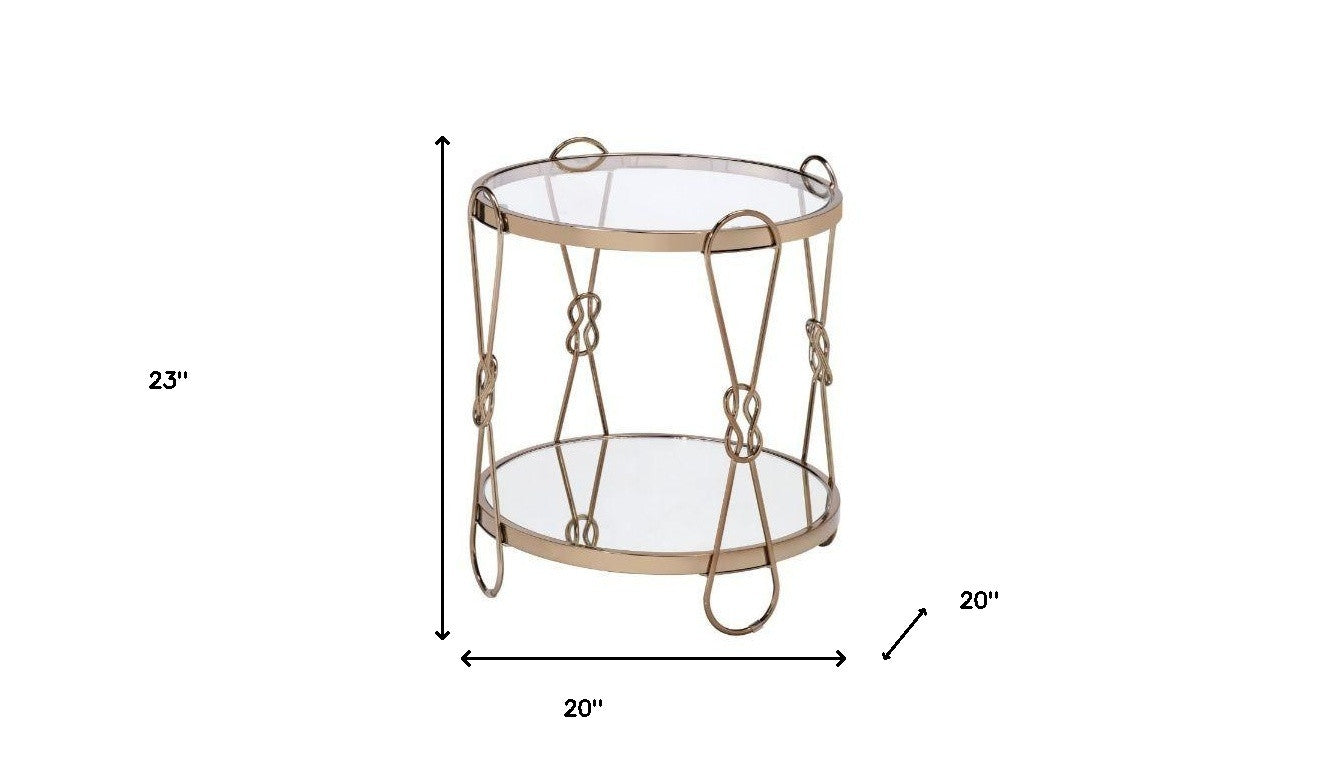 23" Gold Mirrored And Metal Round End Table With Shelf - Homeroots - Flyclothing LLC