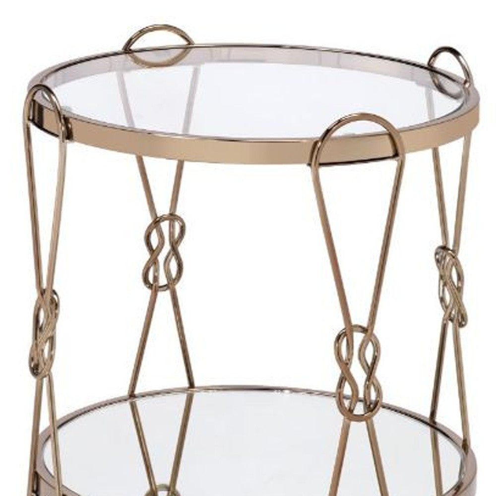 23" Gold Mirrored And Metal Round End Table With Shelf - Homeroots - Flyclothing LLC