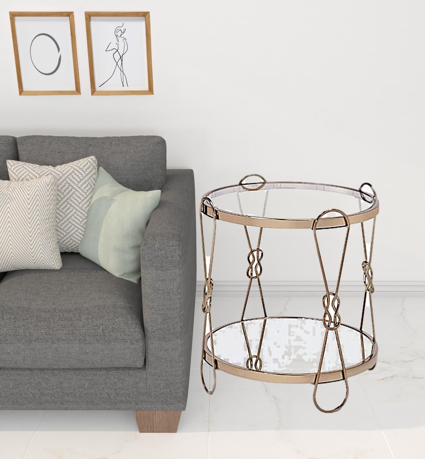 23" Gold Mirrored And Metal Round End Table With Shelf - Homeroots - Flyclothing LLC