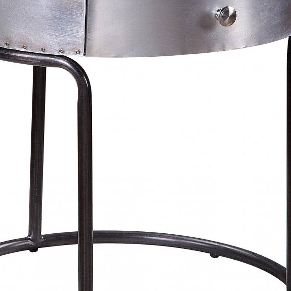 21" Aluminum And Manufactured Wood Round End Table With Drawer - Homeroots - Flyclothing LLC