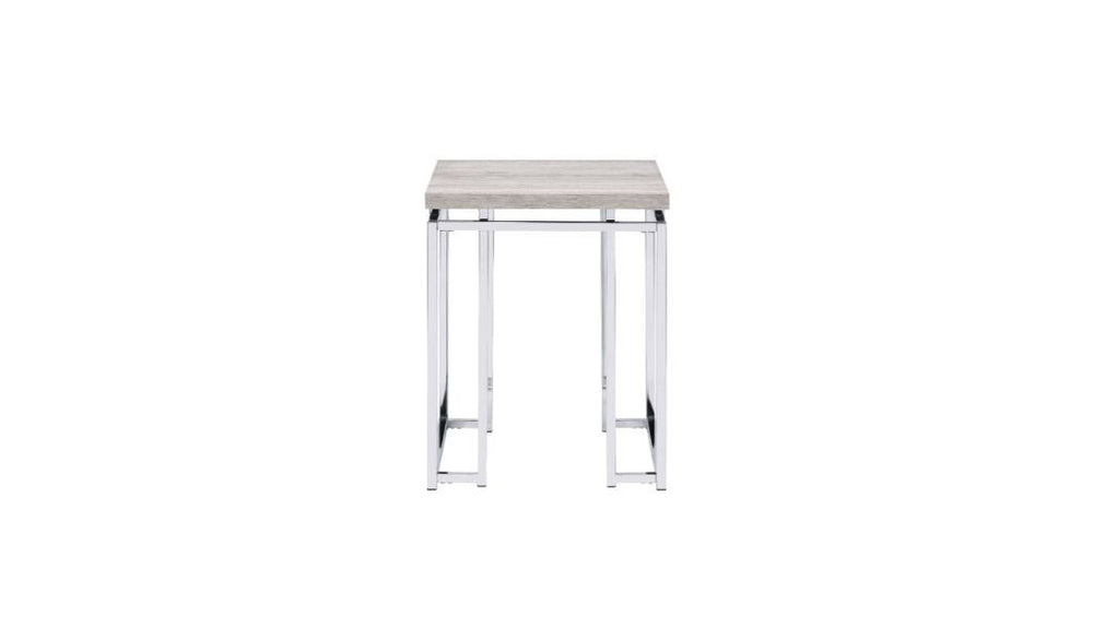 24" Chrome And Natural Oak Manufactured Wood And Metal Square End Table - Homeroots