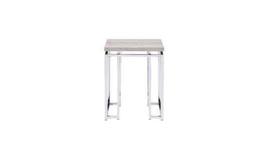 24" Chrome And Natural Oak Manufactured Wood And Metal Square End Table - Homeroots