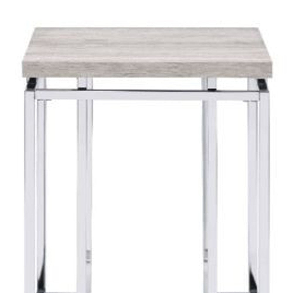 24" Chrome And Natural Oak Manufactured Wood And Metal Square End Table - Homeroots - Flyclothing LLC