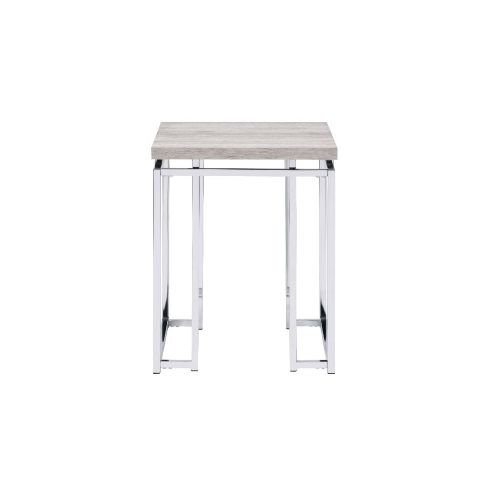 24" Chrome And Natural Oak Manufactured Wood And Metal Square End Table - Homeroots - Flyclothing LLC
