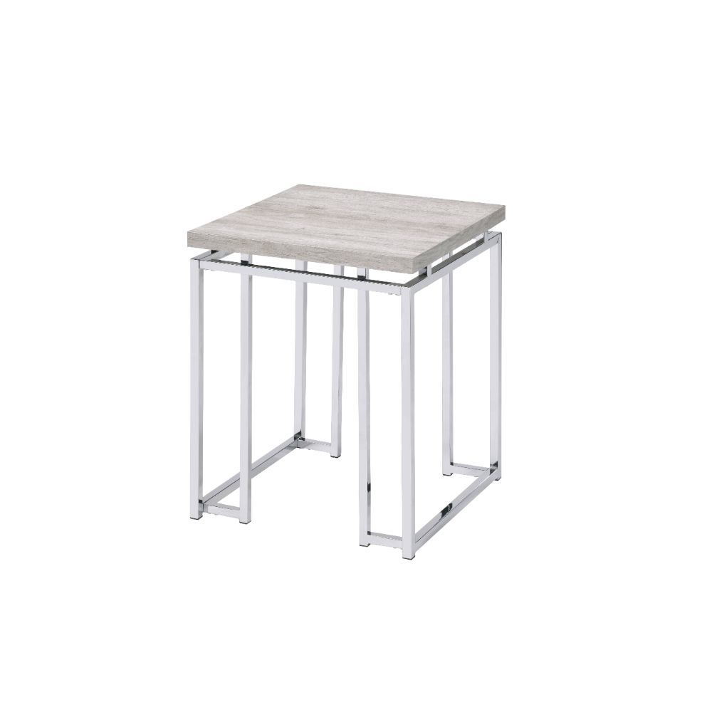 24" Chrome And Natural Oak Manufactured Wood And Metal Square End Table - Homeroots - Flyclothing LLC