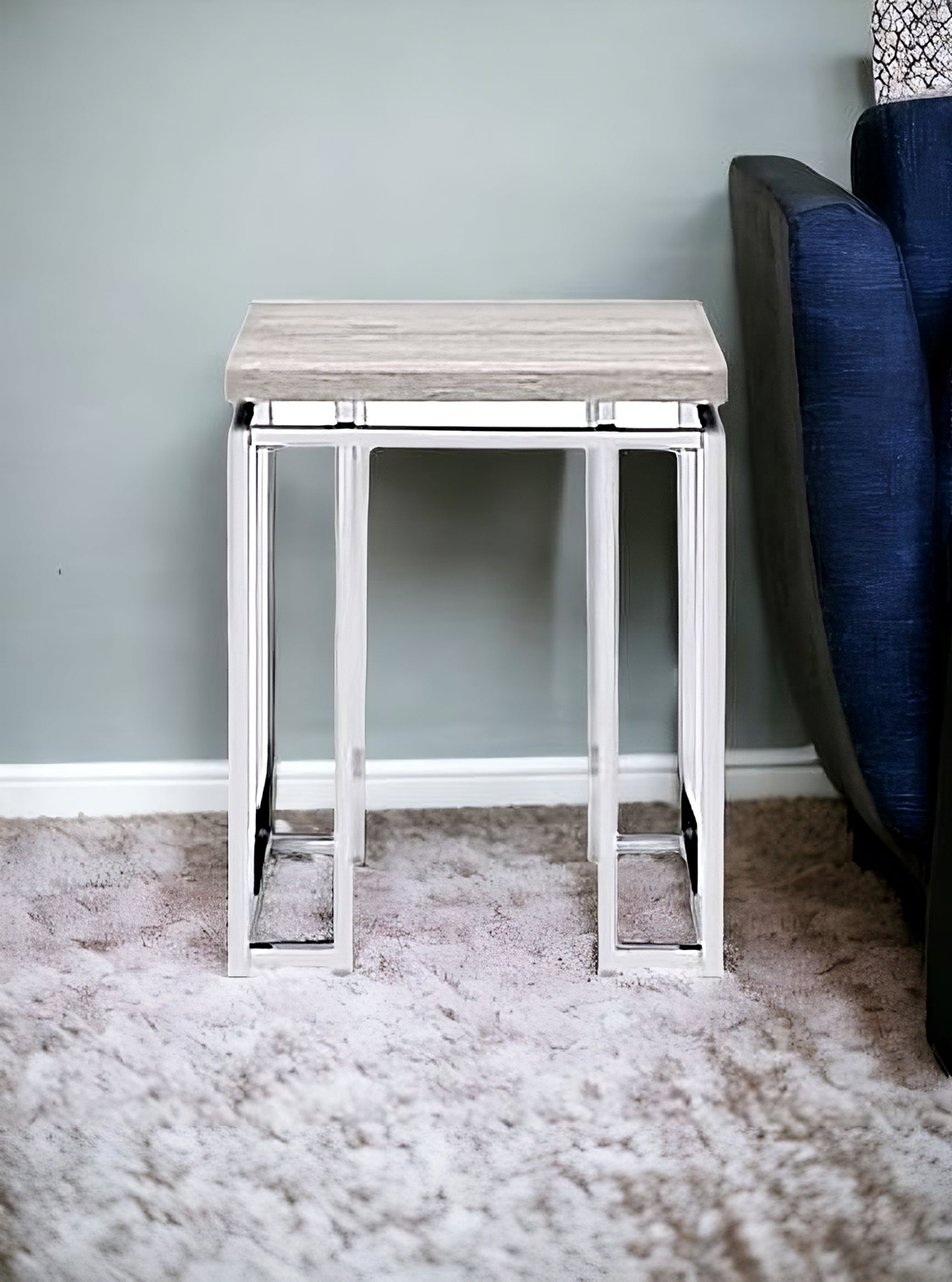 24" Chrome And Natural Oak Manufactured Wood And Metal Square End Table - Homeroots - Flyclothing LLC
