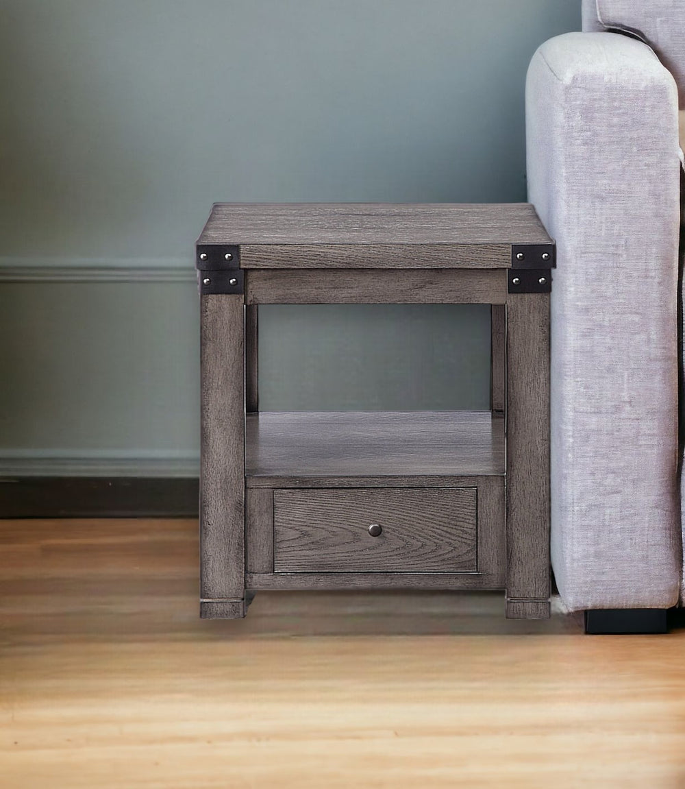 24" Dove Gray Square End Table With Drawer And Shelf - Homeroots - Flyclothing LLC