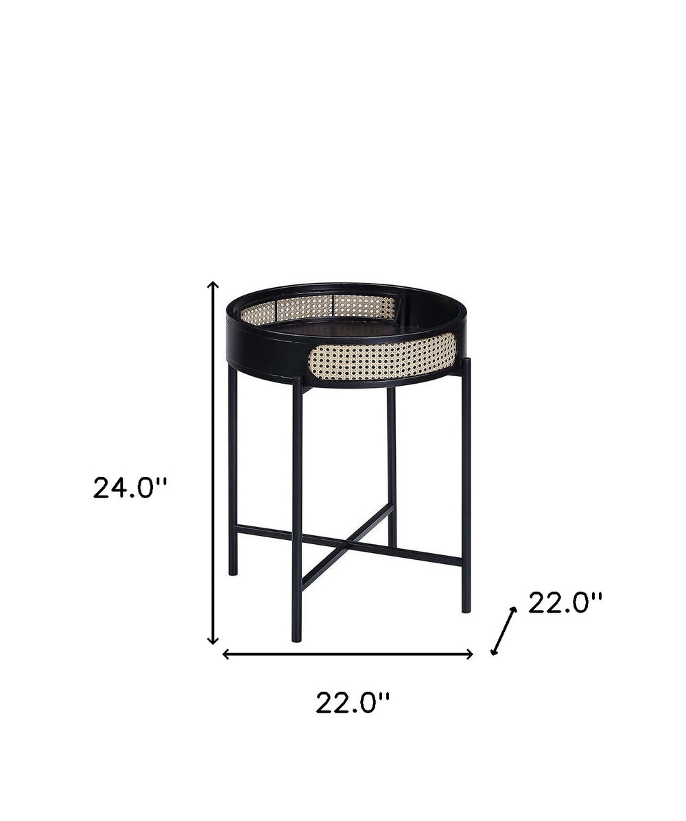 24" Black Melamine Veneer And Manufactured Wood Round End Table - Homeroots