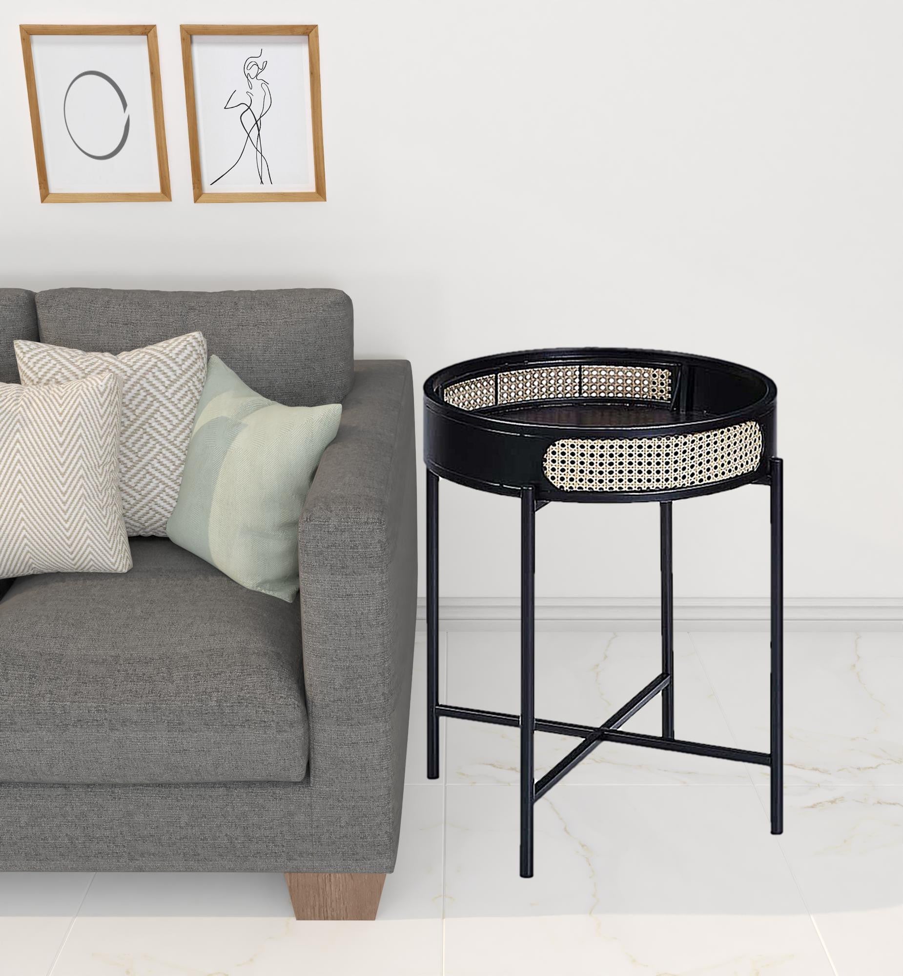 24" Black Melamine Veneer And Manufactured Wood Round End Table - Homeroots - Flyclothing LLC