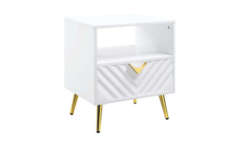 22" White Manufactured Wood And Metal Rectangular End Table With Drawer And Shelf - Homeroots