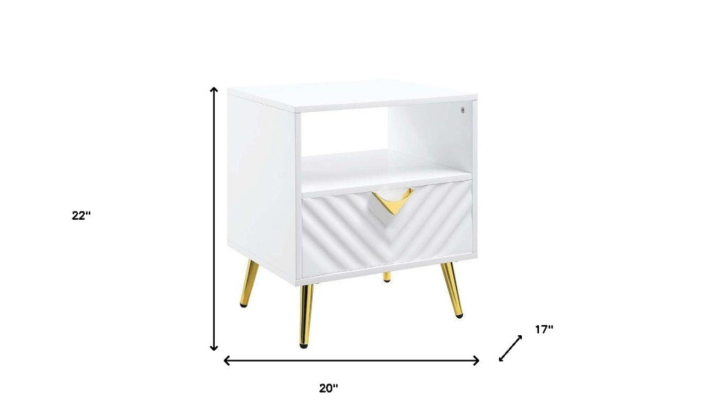 22" White Manufactured Wood And Metal Rectangular End Table With Drawer And Shelf - Homeroots - Flyclothing LLC