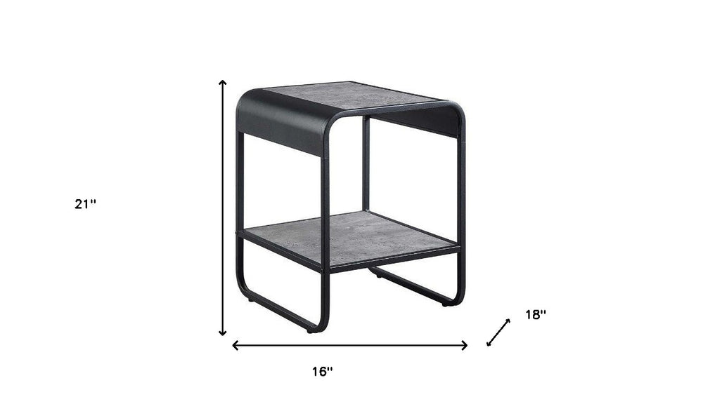 21" Black And Concrete Gray Manufactured Wood And Metal Rectangular End Table With Shelf - Homeroots - Flyclothing LLC
