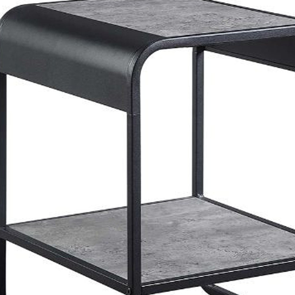 21" Black And Concrete Gray Manufactured Wood And Metal Rectangular End Table With Shelf - Homeroots - Flyclothing LLC