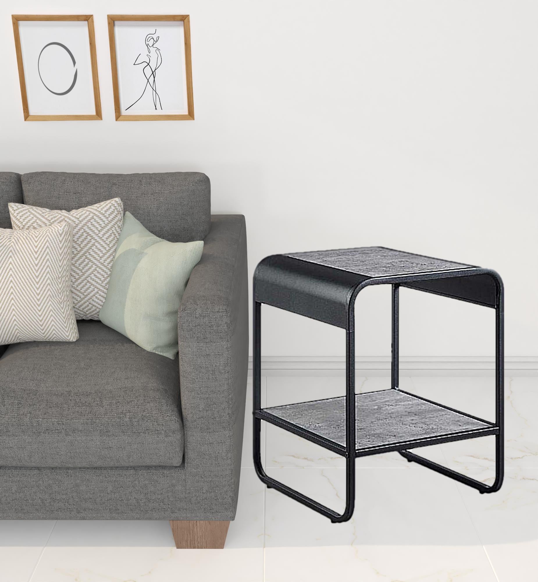 21" Black And Concrete Gray Manufactured Wood And Metal Rectangular End Table With Shelf - Homeroots - Flyclothing LLC
