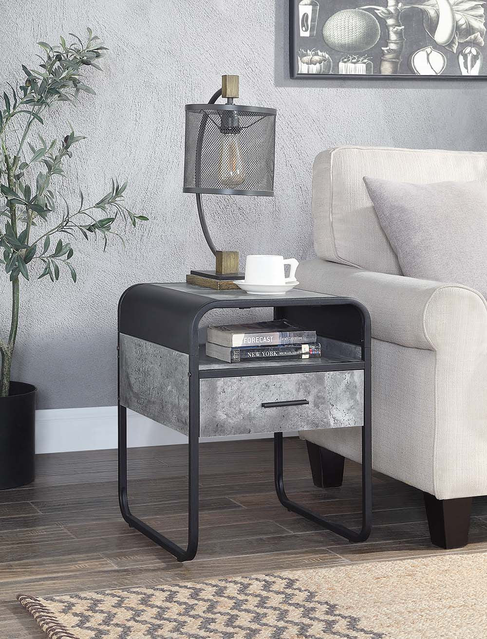 22" Black And Gray Wood And Metal Square End Table With Drawer And Shelf - Homeroots - Flyclothing LLC