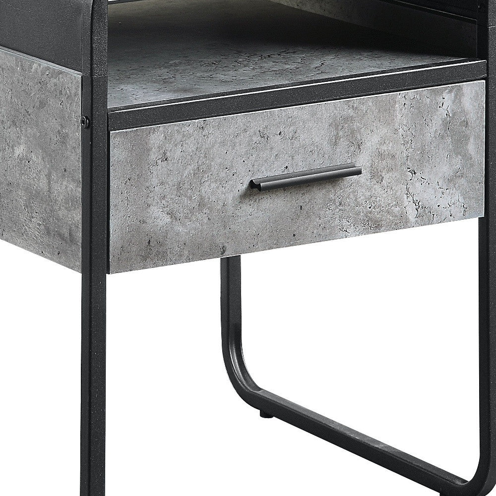 22" Black And Gray Wood And Metal Square End Table With Drawer And Shelf - Homeroots - Flyclothing LLC