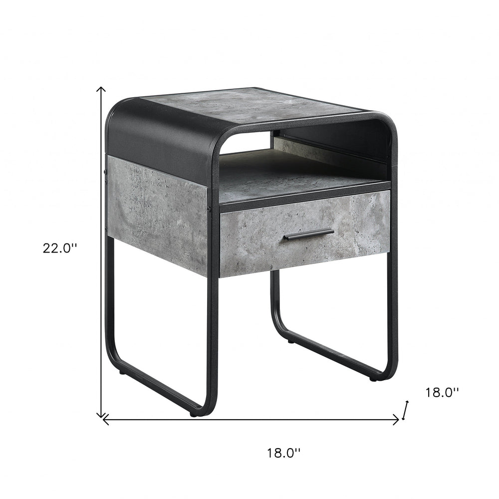 22" Black And Gray Wood And Metal Square End Table With Drawer And Shelf - Homeroots - Flyclothing LLC