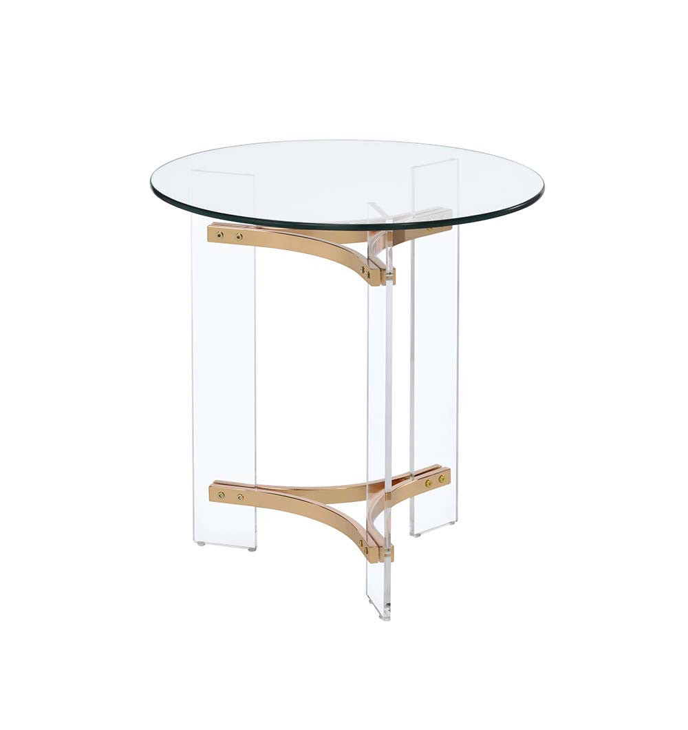 24" Gold And Clear Glass And Metal Round End Table - Homeroots - Flyclothing LLC