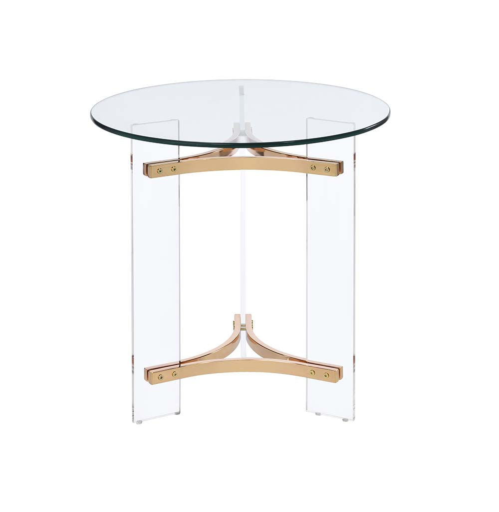 24" Gold And Clear Glass And Metal Round End Table - Homeroots - Flyclothing LLC