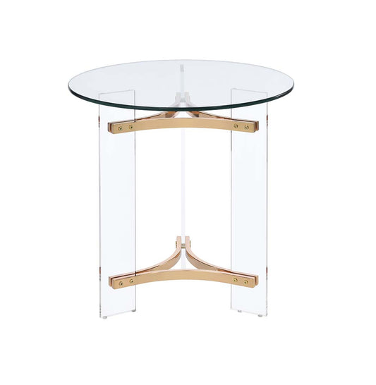 24" Gold And Clear Glass And Metal Round End Table - Homeroots