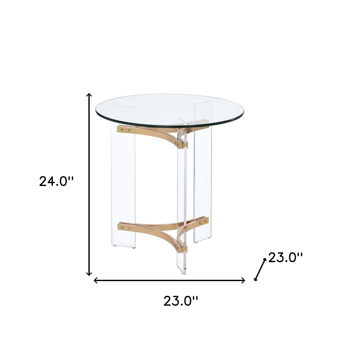 24" Gold And Clear Glass And Metal Round End Table - Homeroots - Flyclothing LLC