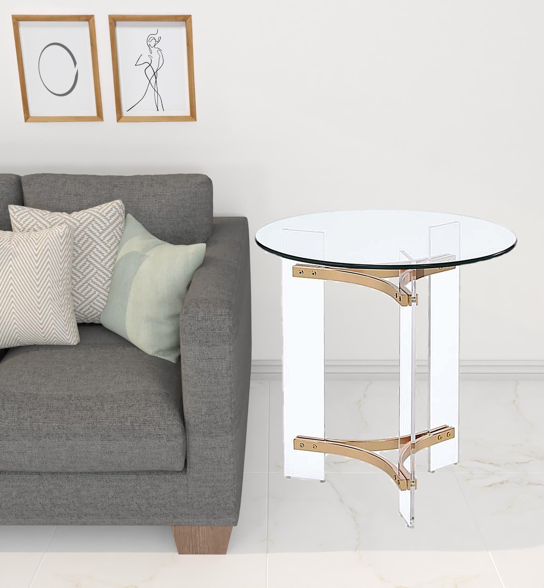 24" Gold And Clear Glass And Metal Round End Table - Homeroots - Flyclothing LLC