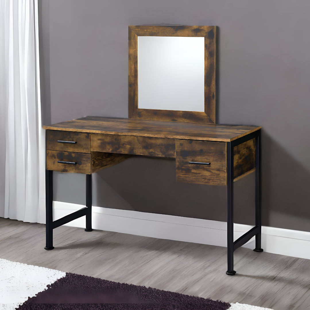 53" Rustic Oak & Black Finish Dresser Mirror - Homeroots - Flyclothing LLC