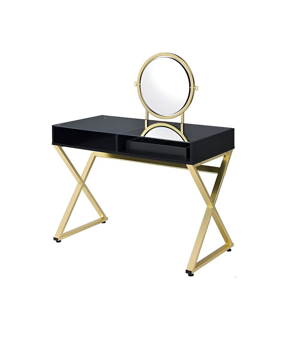 42" Black and Gold Mirrored Dresser - Homeroots