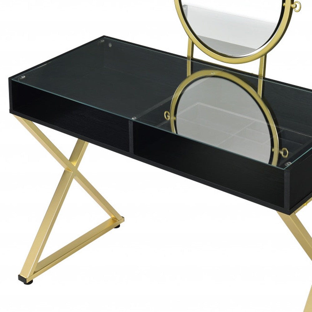 42" Black and Gold Mirrored Dresser - Homeroots - Flyclothing LLC