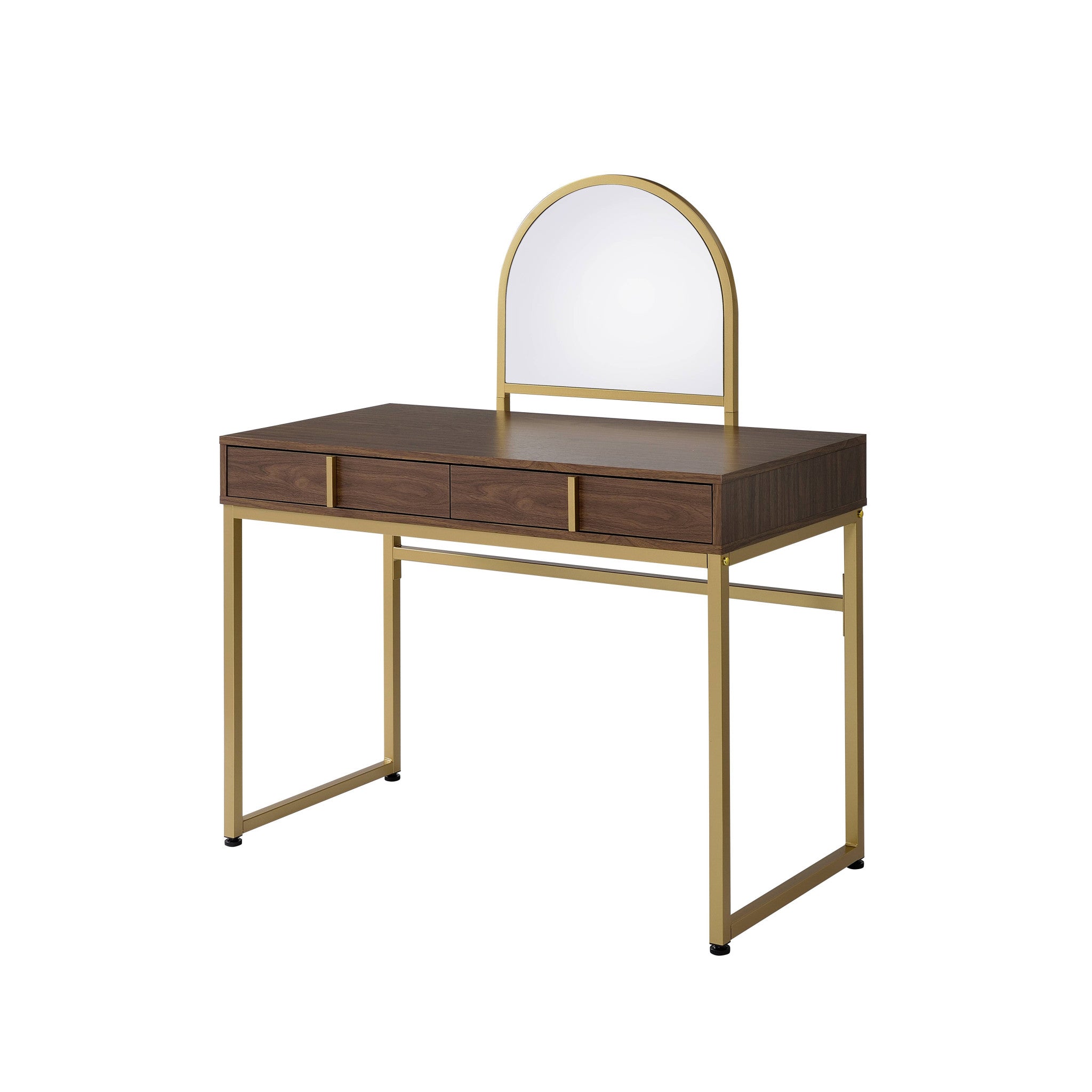 50" Walnut & Gold Finish Round Dresser Mirror - Homeroots - Flyclothing LLC