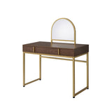 50" Walnut & Gold Finish Round Dresser Mirror - Homeroots
