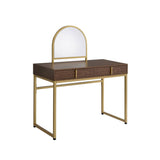 50" Walnut & Gold Finish Round Dresser Mirror - Homeroots - Flyclothing LLC