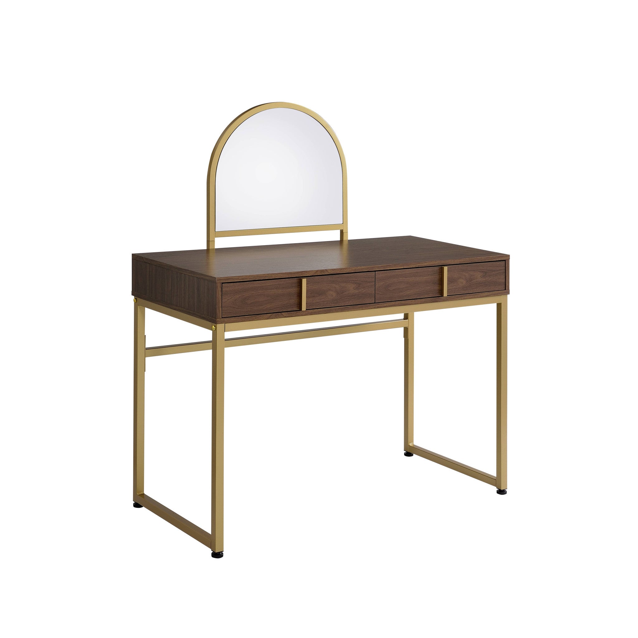 50" Walnut & Gold Finish Round Dresser Mirror - Homeroots - Flyclothing LLC