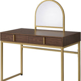 50" Walnut & Gold Finish Round Dresser Mirror - Homeroots - Flyclothing LLC