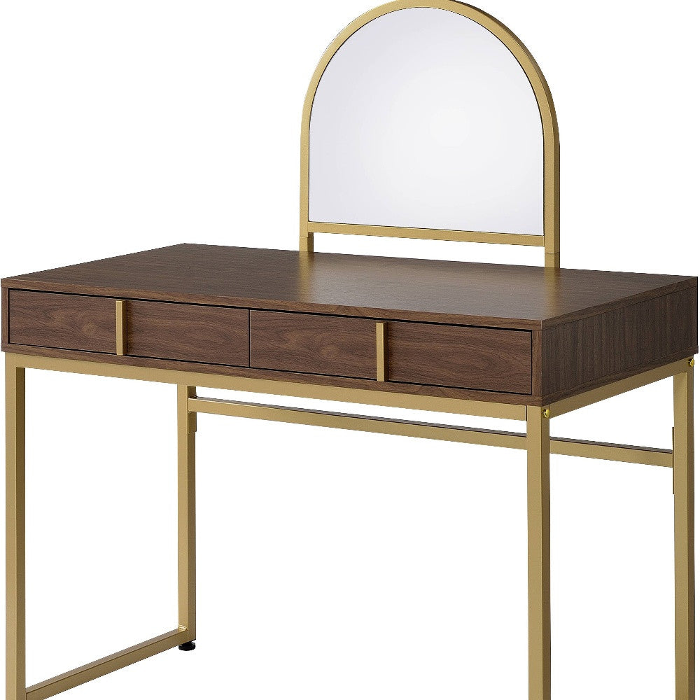 50" Walnut & Gold Finish Round Dresser Mirror - Homeroots - Flyclothing LLC